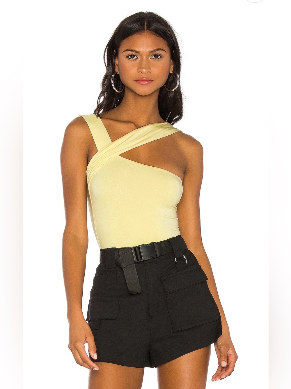 h:ours | Yellow Asymmetrical One Shoulder Bodysuit Size S